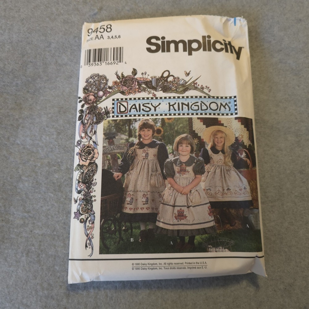 VTG Simplicity 9458 Daisy Kingdom Girl Dress Pinafore Pattern Size 3-6 UNCUT